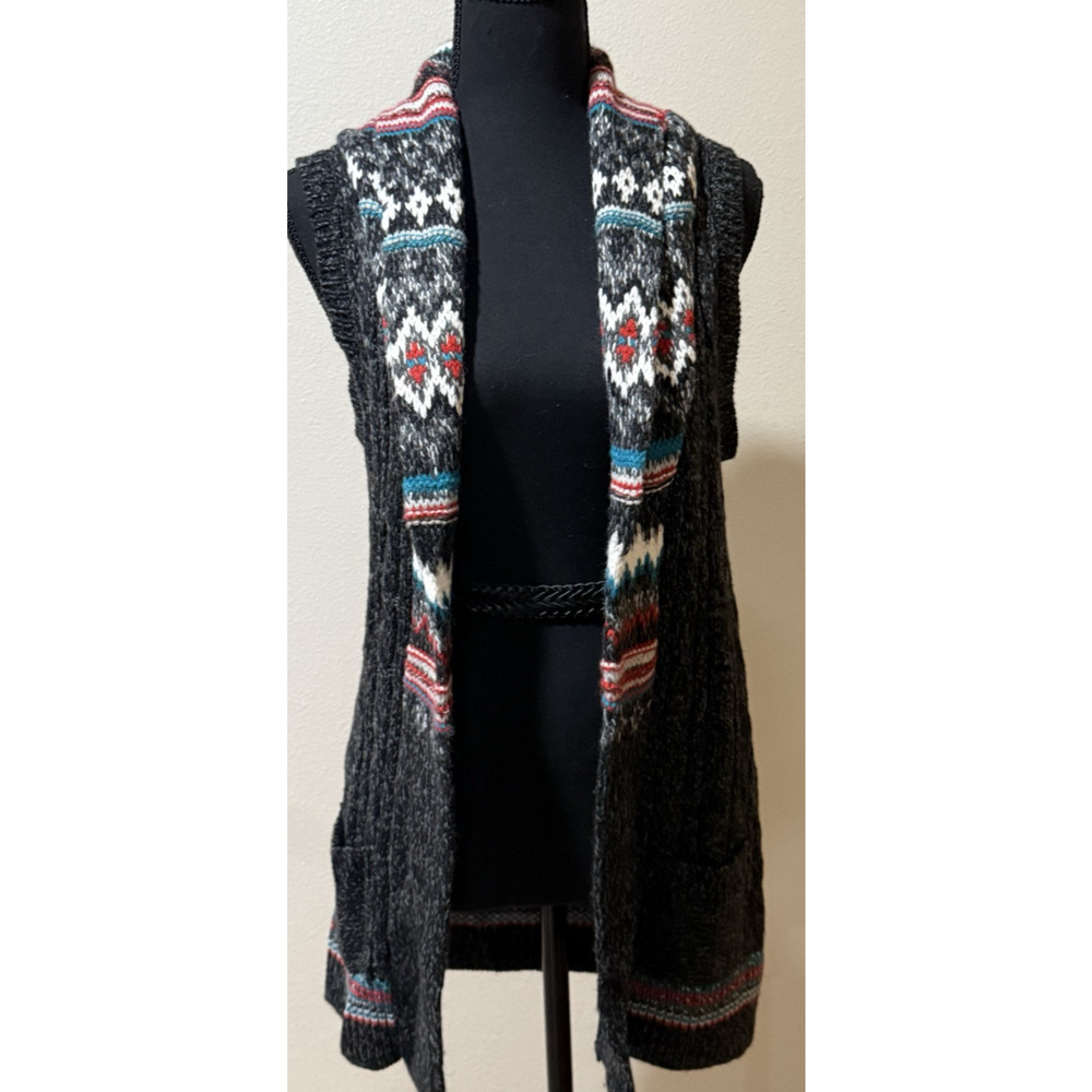 Les Tricots Wool Cardigan Vest Boho Aztec Southwestern S Pockets